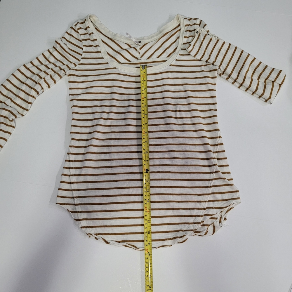 Free People Women's Size M Top White & Brown Striped - Picture 7 of 13